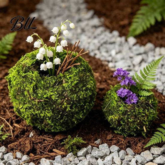 Humidity Maintaining Planter Moss Ball Flower Pot, Natural Green Bonsai Plant Holder, Decorative Spherical Pot for Home, Garden, Wedding Party