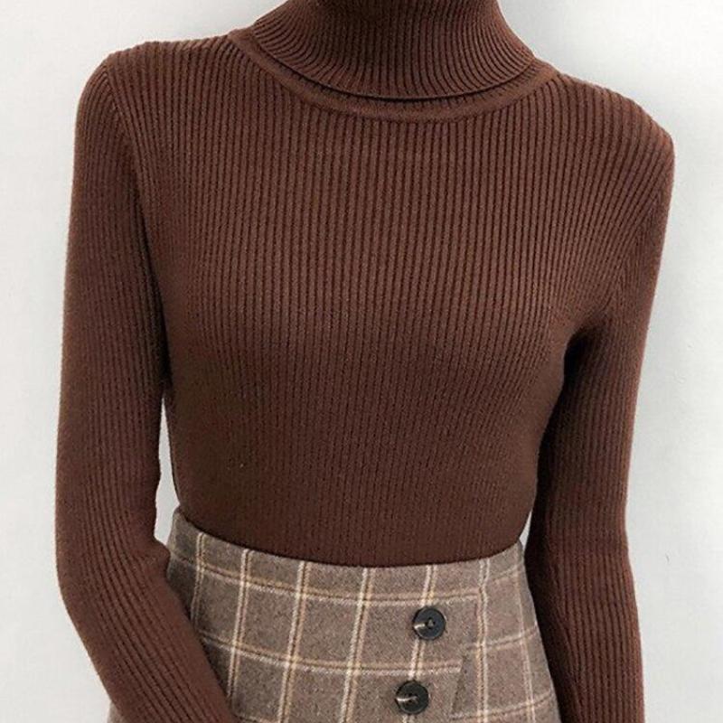 Damen Freizeit Weiche Kaschmir Elastische Pullover Rollkragen Schlank Gestrickte Pullover Für Damen Einfarbige Pullover Winter KTB