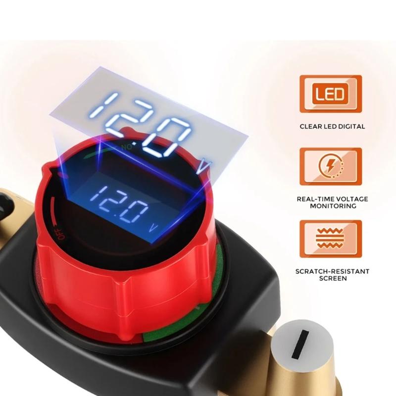 Battery Cut Switches With LED Voltage Meter On Off Power Cut High Current 250A Isolator for Trucks Buses & Marine Use