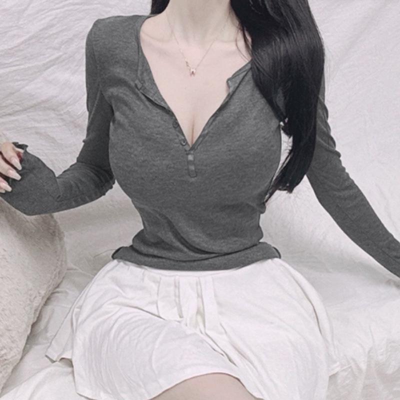 Korean Dongdaemun Sheer Slimming Long Sleeve Top for Women