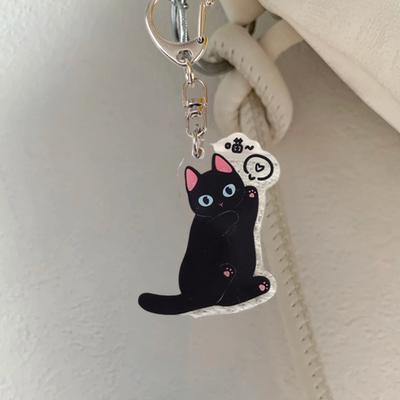2D Düz Akrilik Kedi Charm Anahtarlık Kolye Siyah Kedi Asılı Süsleme Araba Dikiz Aynası Aksesuarları Araba İç Dekor