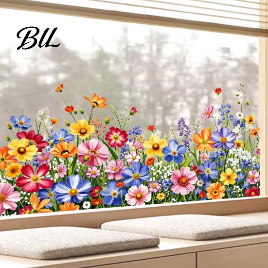 Bathroom Window Decal Spring Summer Flower Butterfly Cling Colorful Floral Sticker Scratch-resistant Removable Double-Sided Static Decals for