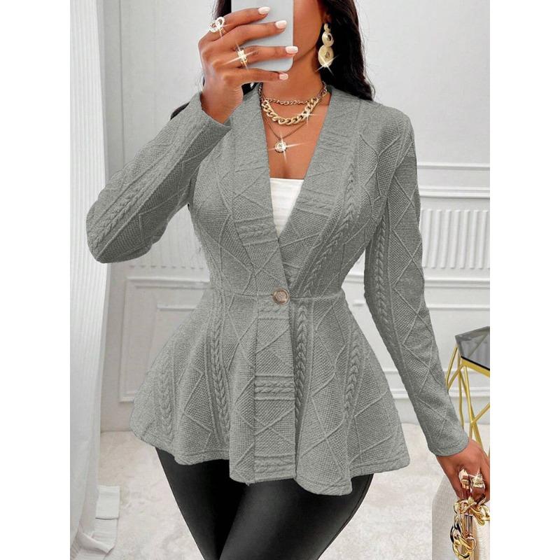 YYFS Dámska móda Neformálna jednofarebná potlač Jeseň Zima Bundy a kabáty s dlhým rukávom do V s výstrihom