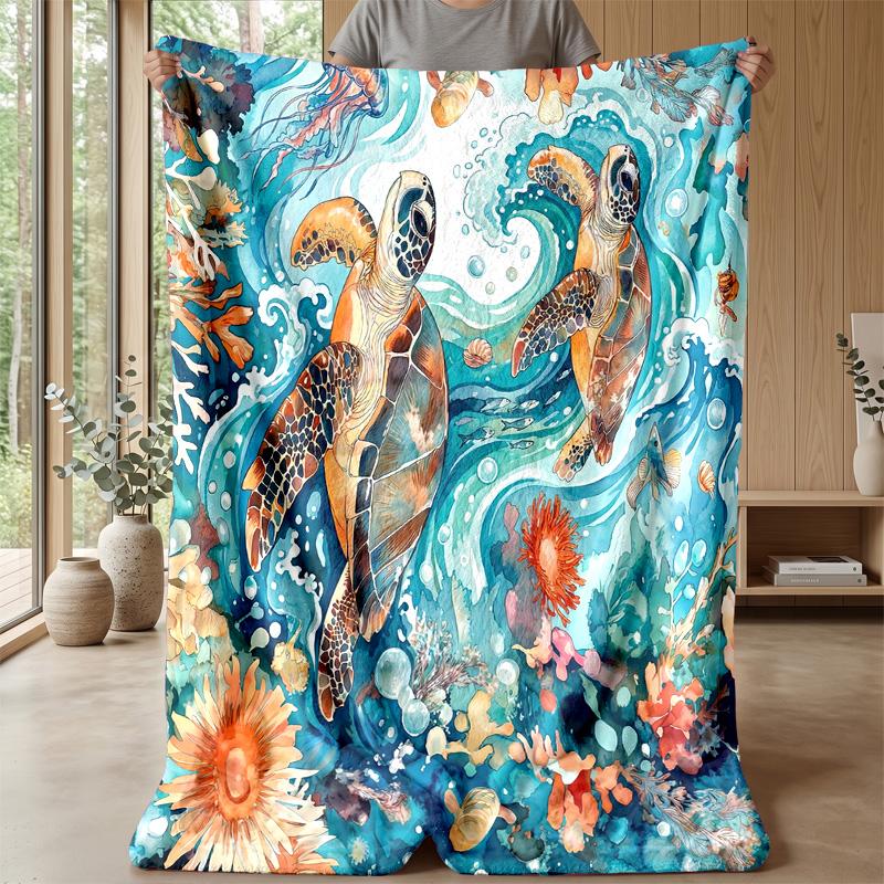 Oceanic Turtles Adventure Theme blanket Lightweight Warm Flannel Blanket Decorative Throw Blanket for Home Decoration