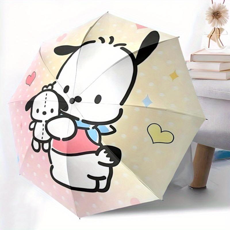 1pc Sanrio Cute Character Pochacco Cartoon Umbrella, Portable 3-Fold Compact Umbrella, Suitable for Camping, Hiking and Travel, Ideal Easter Birthday
