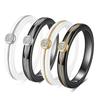 4MM Stainless Steel Black White Ceramic Diamond Ring 18K Gold Plated Fashion Jewelry