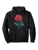 Black Hoodie with Red Rose - Pullover Sweatshirt
