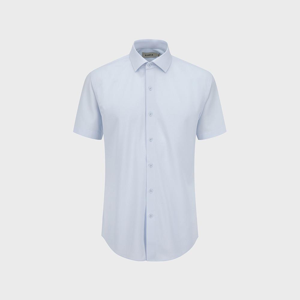 ZIOZIA Men'S) Slim Fit Semi-Wide Collar Short Sleeve Shirt_Blue