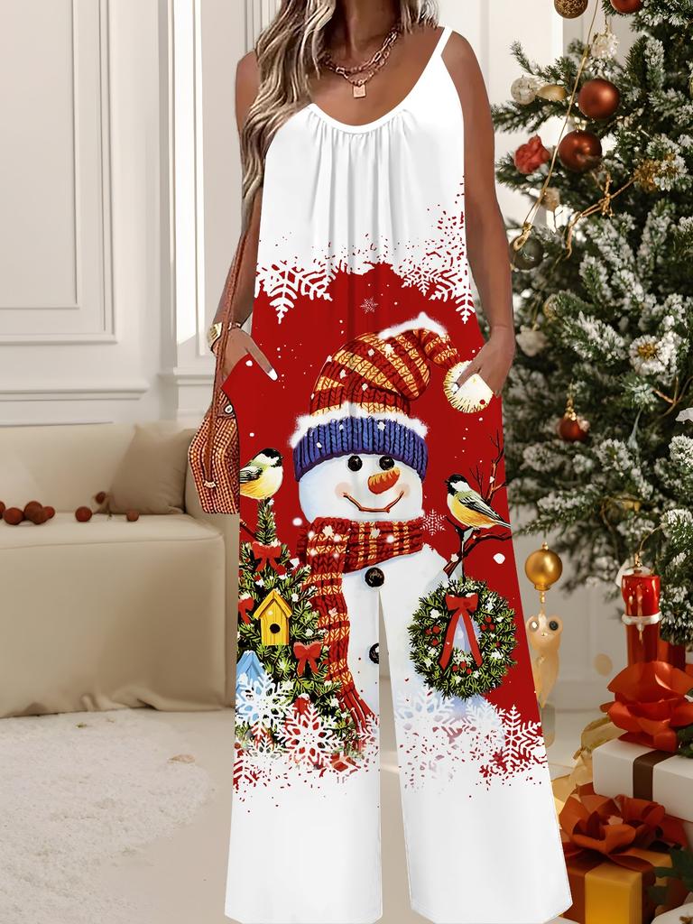 Women's Fashion Jumpsuit, Plus Size Clothing Daily Casual Fashion Wear, Graphic Christmas Printing Design,  Party Parties, Christmas Clothing