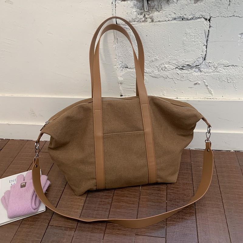Large Capacity Canvas Tote Bag Women Spacious Crossbody Shoulder With Zip Street Style Daily Commute Travel