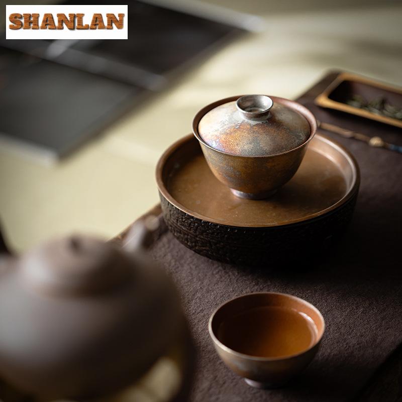 130ML Kiln Change Gilded Silver Foil Gaiwan Japanese Rough Pottery Tea Tureen Tea Making Cover Bowl Kung Fu Teaware Ornaments