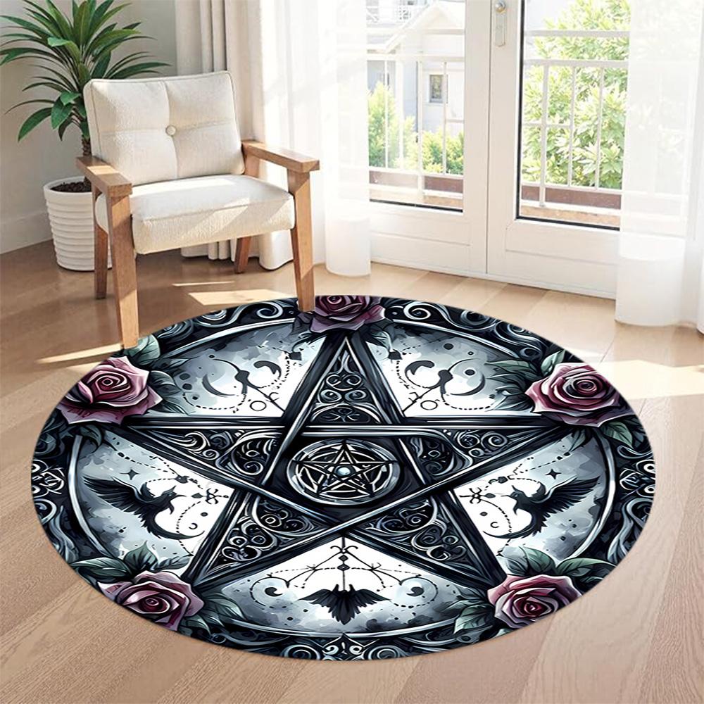 Magic Pentagram Round Floor Mat Perfect for Study Room Balcony Bedrooms Dormitory Antislip Round Carpet Decorate Offices Gift for Festivals