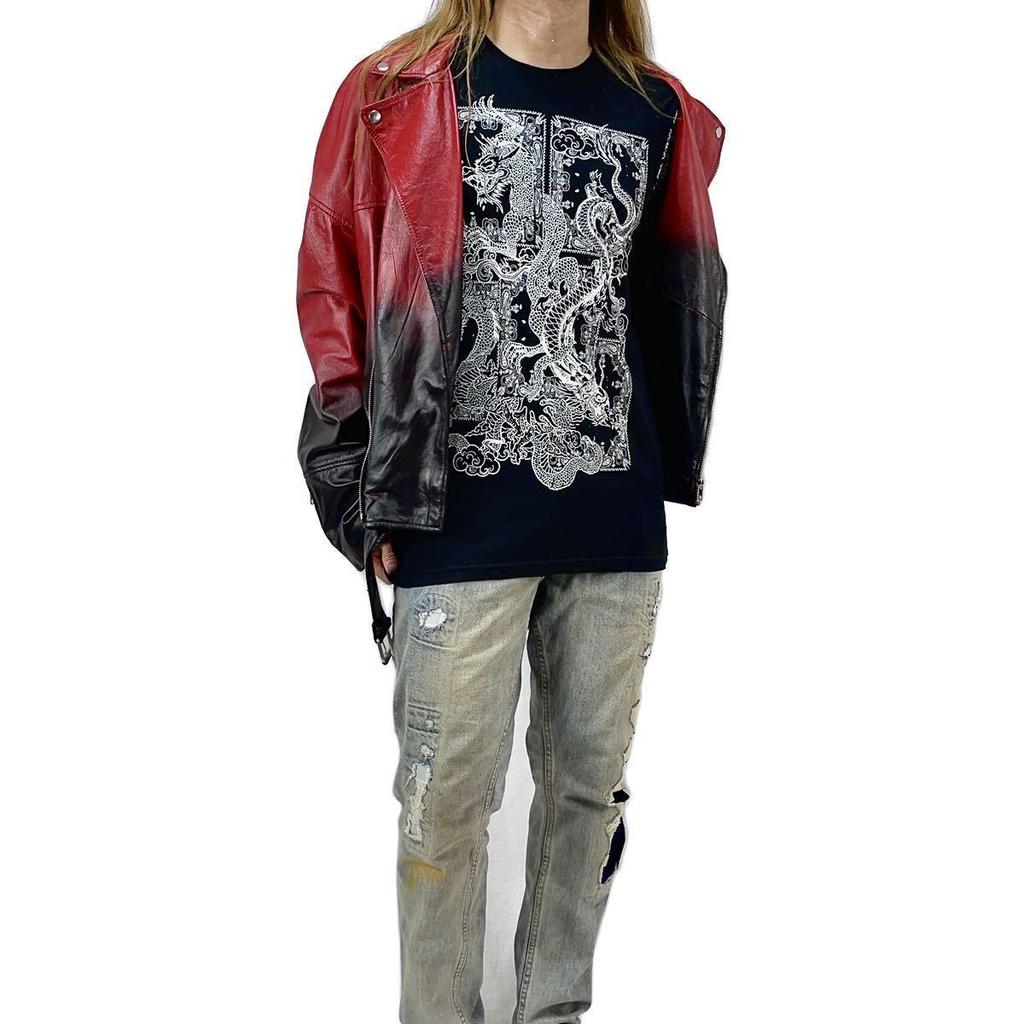 Used New BRAVE SOUL Paisley Panel Bandana Print Oriental Dragon Monochrome T-shirt UK Street M Size