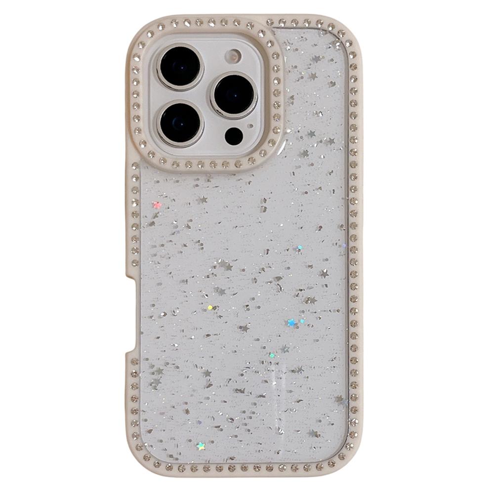 For iPhone 16 Pro Case Rhinestone Frame Star Glitter Epoxy Design TPU+PC Phone Cover