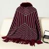 Women's Autumn and Winter Large-size Shawls Fashionable Striped Knitted Wool Collar Cardigan Loose Sweater Cape 5 Colors