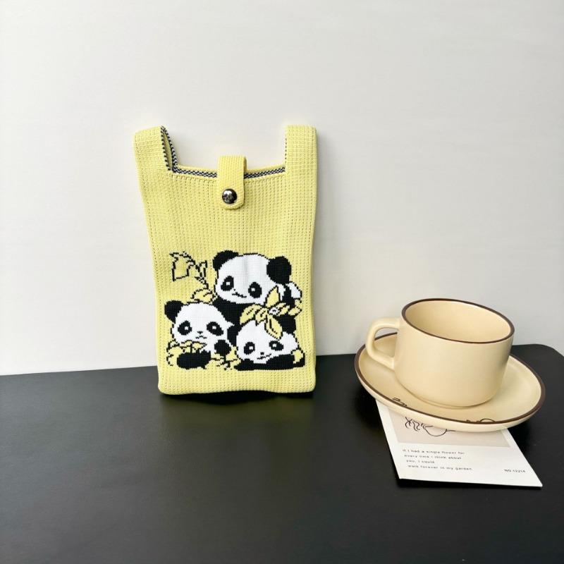 Panda Mobile Phone Bag Cute Knitted Bag High Sense Personality Versatile Dopamine Shoulder Messenger Bag Dopamine Wind