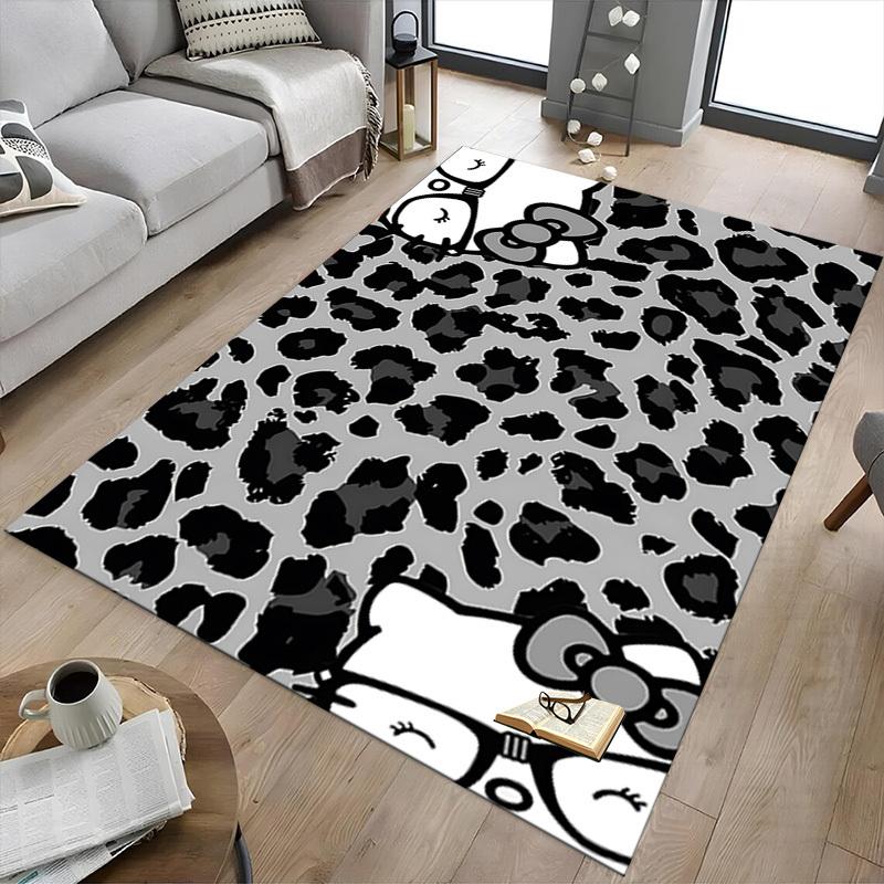 1pc Leopard Print Hello Kitty Carpet Anti Slip Polyester Floor Mat for office.Bedroom