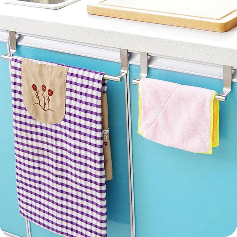 Towel Rack Over Door Towel Bar Hanging Holder Stainless Steel Bathroom Kitchen Cabinet Towel Rag Rack Shelf Hanger