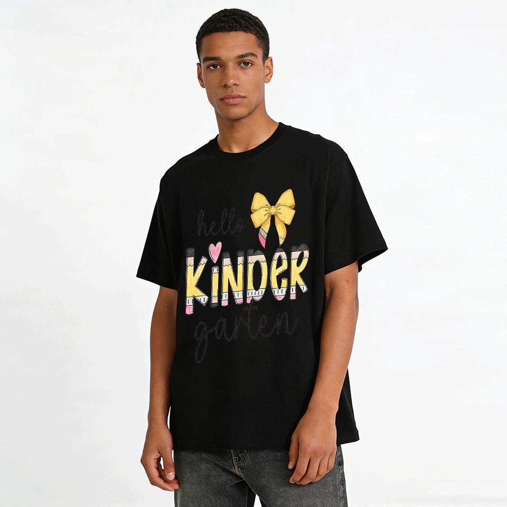 Cute Pencil Bow Hello Kindergarten Graphic Print Top Pure cotton T-shirt