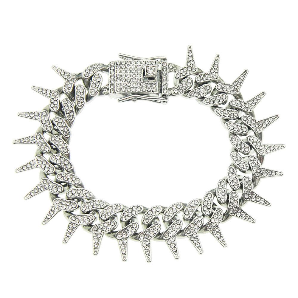 20mm Gothic Thorns Flash Full Rhinestone Miami Cuban Chain Luxury Fashion Men's Necklace For Women Hip Hop Cool Bracelet Jewelry