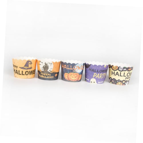 OKUMEYR 150pcs Thick Muffin Cups, Standing Cake Molds with Ghost Decorations, Halloween Cupcake Paper, Halloween Cupcake Wrappers, Gold Paper Cups, Ca