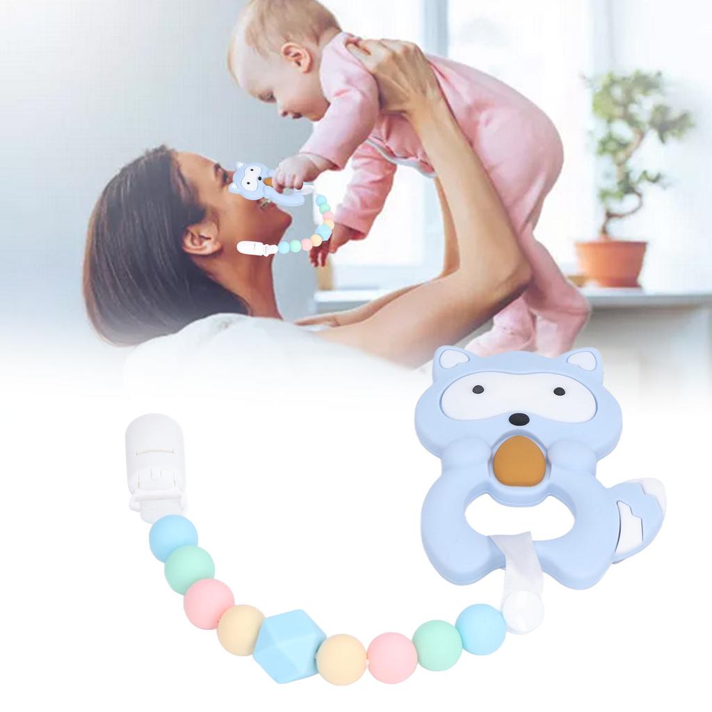Baby Cartoon Teething Toy Food Grade Silicone Infant Chew Toy Shape and Chain Design