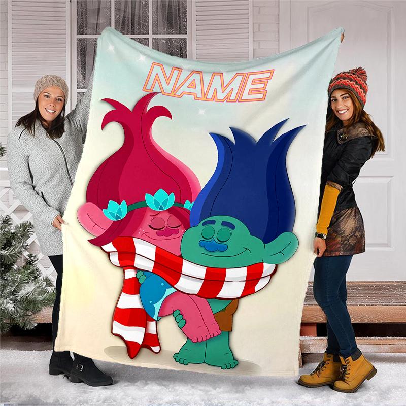 Personalized Custom Name Blanket - Trolls Print Design,Blanket for Sofa,Bed,Travel,Camping - Soft and Warm, Great Gift