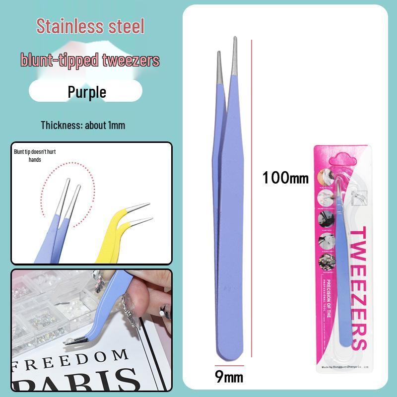 Colorful Stainless Steel Curved Tweezers for False Eyelashes and Planner Clips