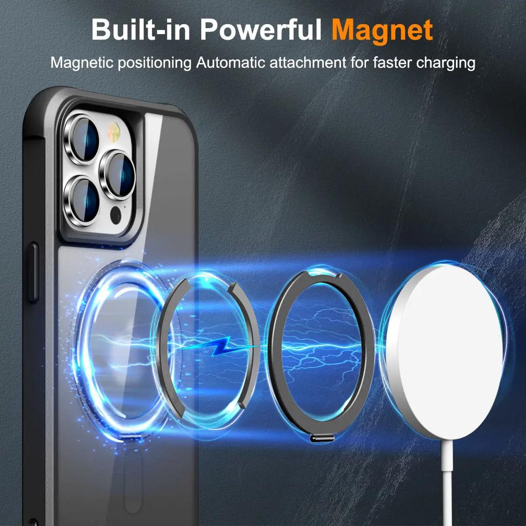 Per Custodia iPhone 16 15 14 13 12 11 Pro Max con Anello Magnetico Rotante a 360°[Compatibile con Mag-safe][Cavalletto Invisibile] Cover