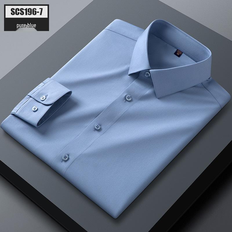 

SCS196 Мужская рубашка с длинным рукавом из шелка тутового дерева - Однотонная деловая кэжуал 38