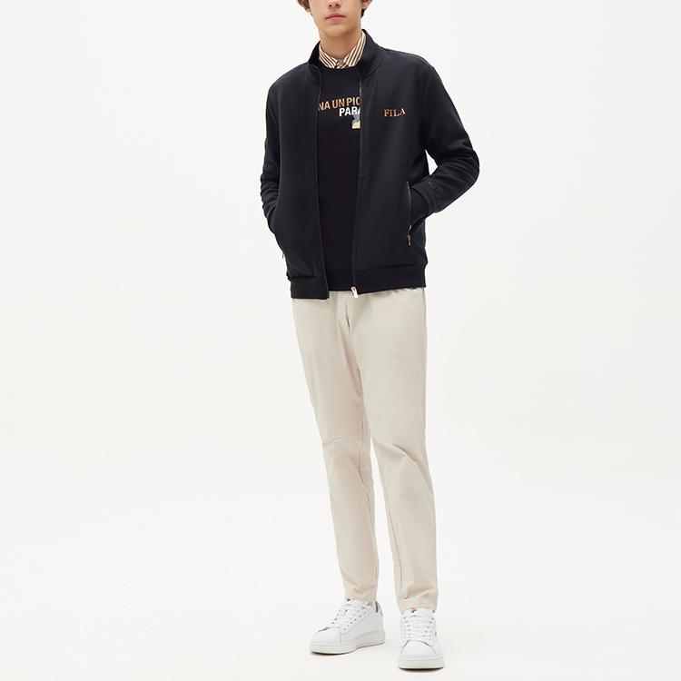 FILA Logo Print Sports Knit Long Sleeve Stand Collar Jacket Men Jackets Black F11M138553F-BK