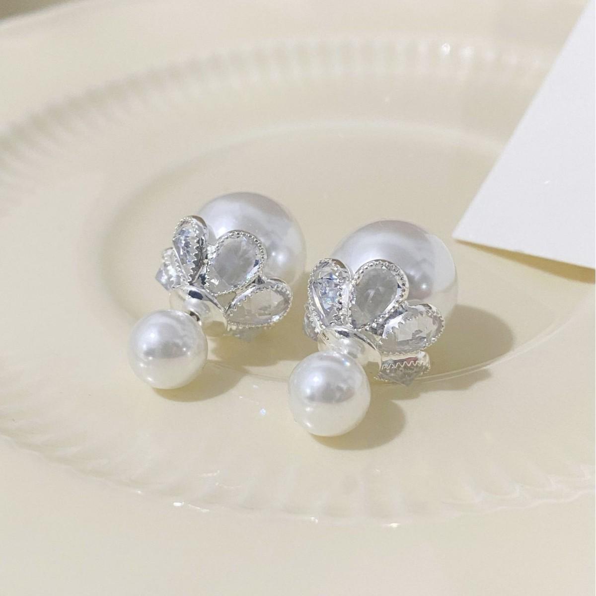 Elegant French Zirconia Petal Pearl Earrings | Versatile Studs for a Sophisticated Look