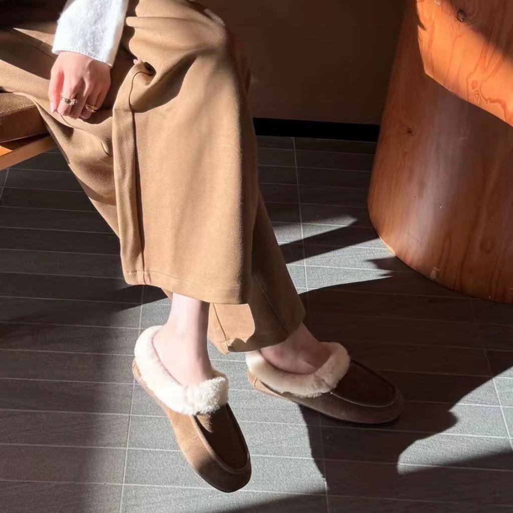 Fleece and Thickened Fur Integrated Fluffy Slippers, Wearing Warm Muller Shoes Outside, Women's 2025 Autumn and Winter One-pedal Lazy Shoes