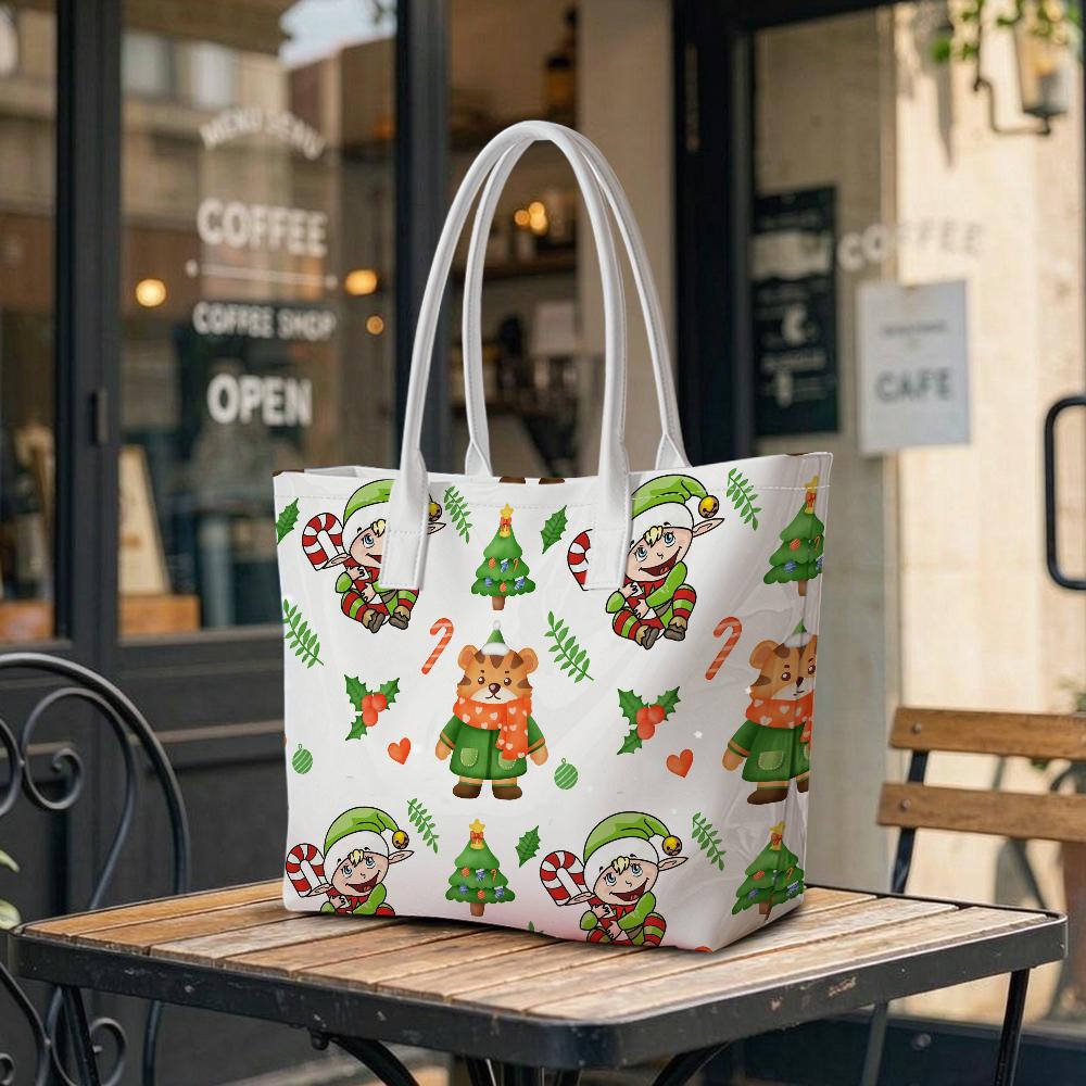 Christmas Cute Pattern Tote Bag Portable Handbag For Daily Shopping Travel Lightweight Carryall Bag