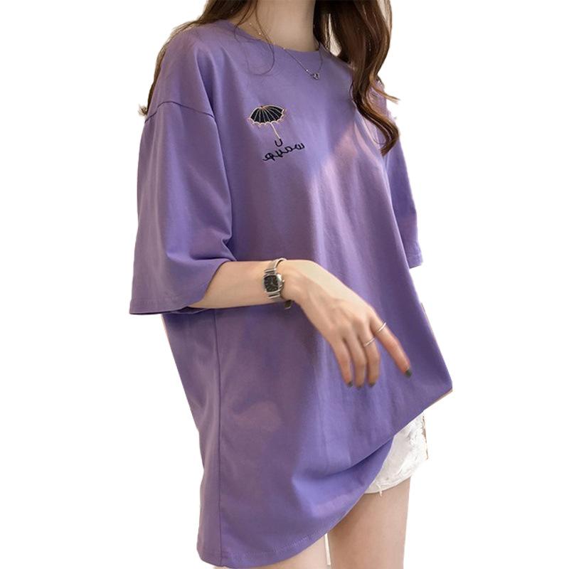 Sommer neues besticktes kurzärmeliges T-Shirt Damen Internet-Stars gleiche Kleidung Damen Koreanische Version vielseitiges mittleres und langes Oberteil Damen