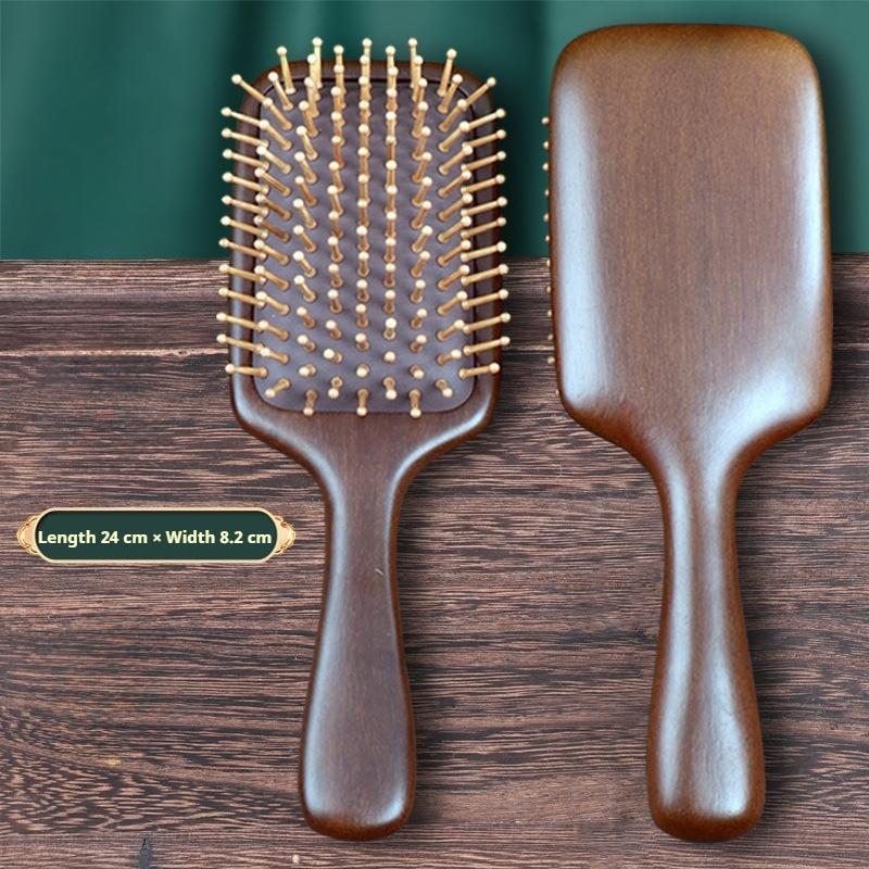 Sandeltre Läder Massagekam Stor Platta Luftkudde Kam Airbag Kam Hårvård Slätt Hår Antistatisk Träkammare Meridian Kam