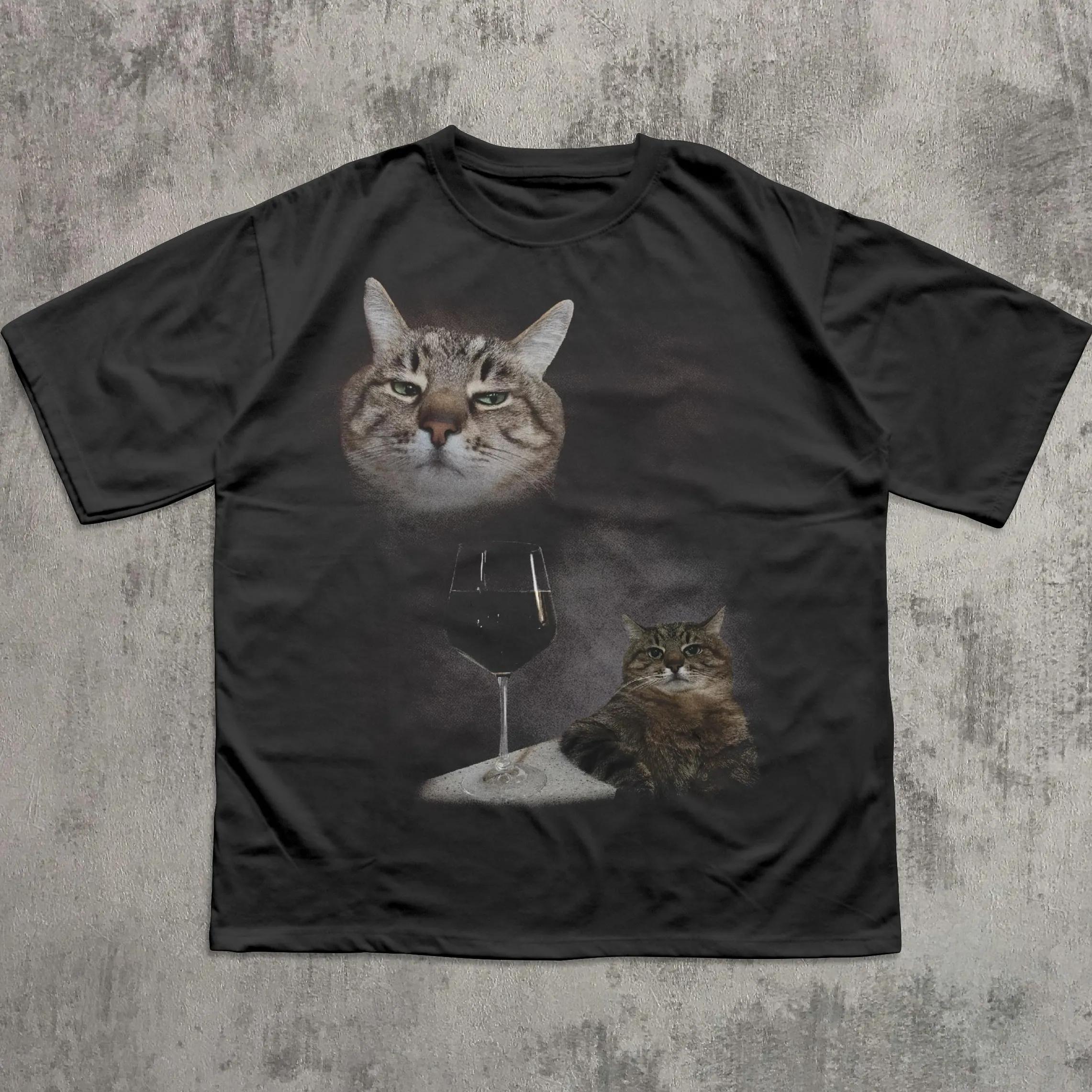 

Funny Wine Cat Dank Meme Tee Shirt Gift for Woman and Man, Unhinged Clothes, Silly Cats Tee Goofy Ahh Tshirt, Inappropriate Tee 4XL