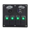 Gang Circuit LED Car Marine Waterproof 5 Pin Boat Rocker Switch Panel with Fuse Dual USB Slot + Power Socket Breaker Voltmeter