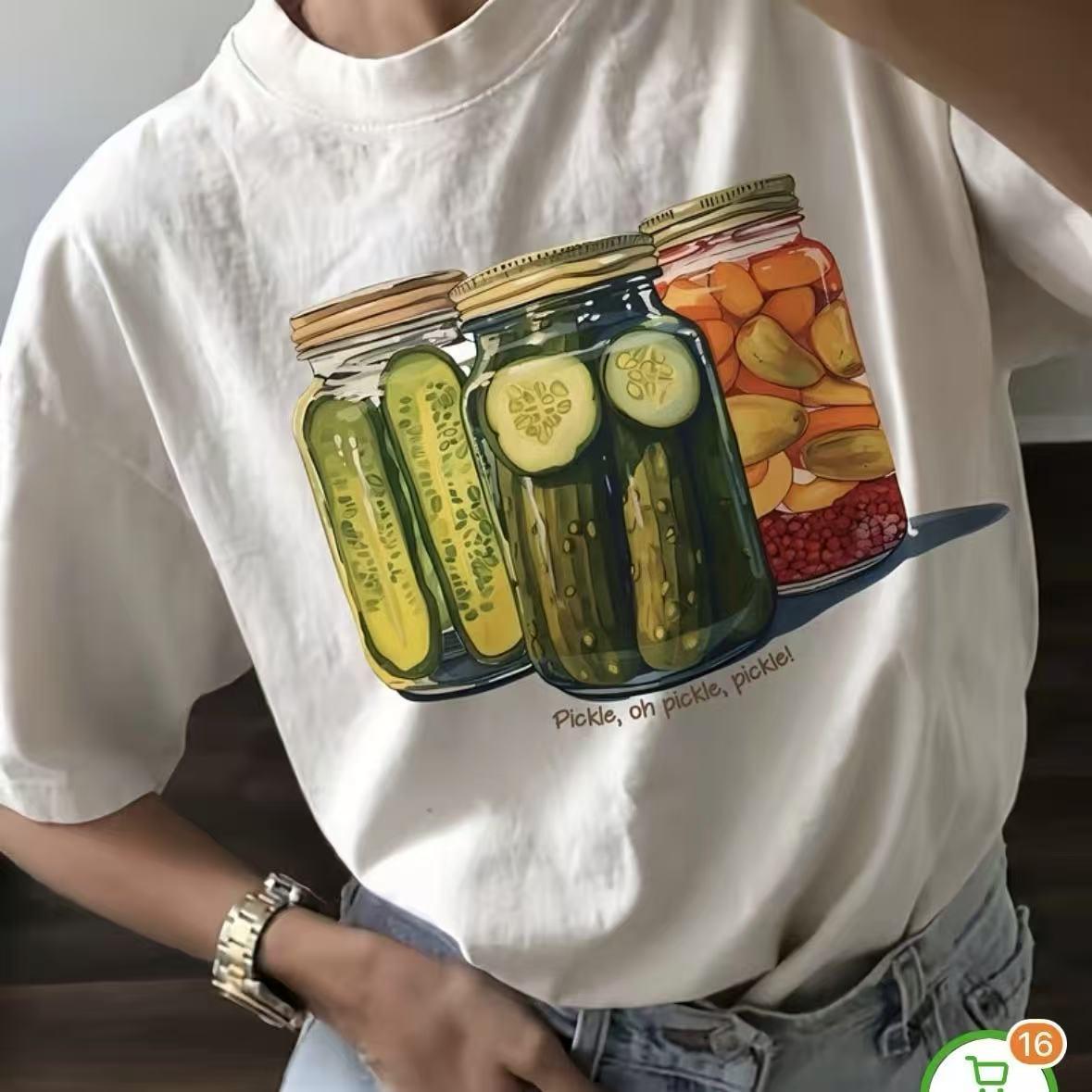 

200g Cotton Women s Fruit Print Casual Loose Round Neck T-shirt - European & American Summer Fashion L белый