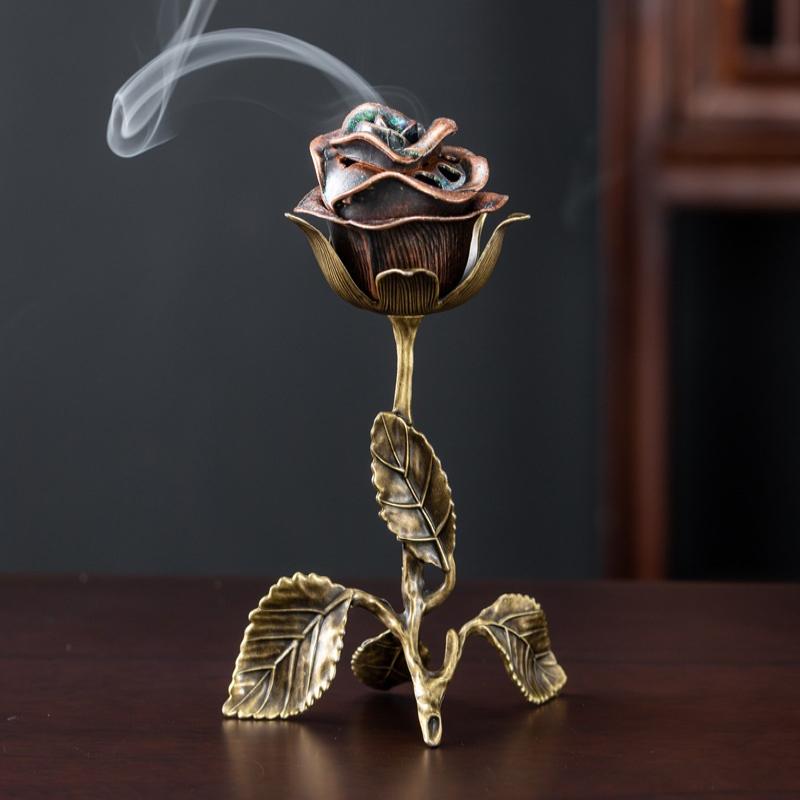 

Alloy Crafts Rose Aromatherapy Burner Study Room Backflow Sandalwood Incense Holder Home Decor Valentine S Day Gift медный