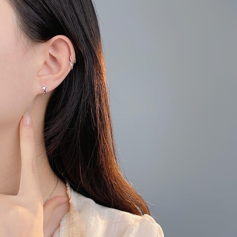 Fashionable Four-pointed Star Ear Buttons for Women Ins Cold Style Handsome Niche Ear Ring Ears