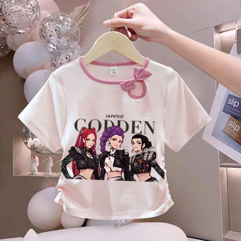 Girls' Fashionized Witch-Hunting Girl Group Top - Summer Children's Round-neck Short-sleeved Pure Cotton T-shirt