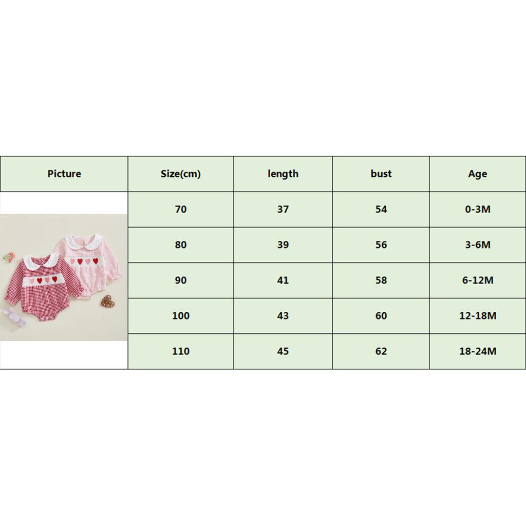 Baby Girl Plaid Romper Heart Embroidery Doll Collar Long Sleeve Bodysuit Spring Fall Clothes