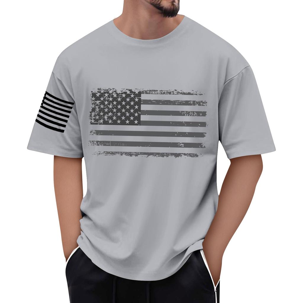 Men's Flag Printed T-Shirt Men's Loose Casual Short Sleeve Top