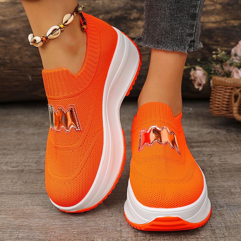Fashion Breathable Knitted Platform Sneakers for Women Fashion Letter Decor Creepers Shoes Woman Thick Sole Slip On Walking Shoes 36-43