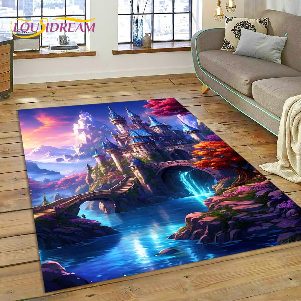 Dream Fairy Tale Castle Mysterious Gothic Cartoon Carpet Rug for Living Room Bedroom Home Sofa,Kid Area Rug Non-slip Floor Mat