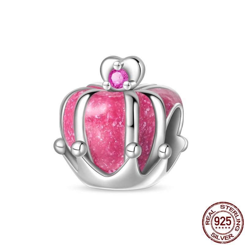 Genuine Copper Pink Princess Series-Crown Pendant Fit 3Mm Pan Bracelet Diy Charm For Women Jewelry Fashion Gift