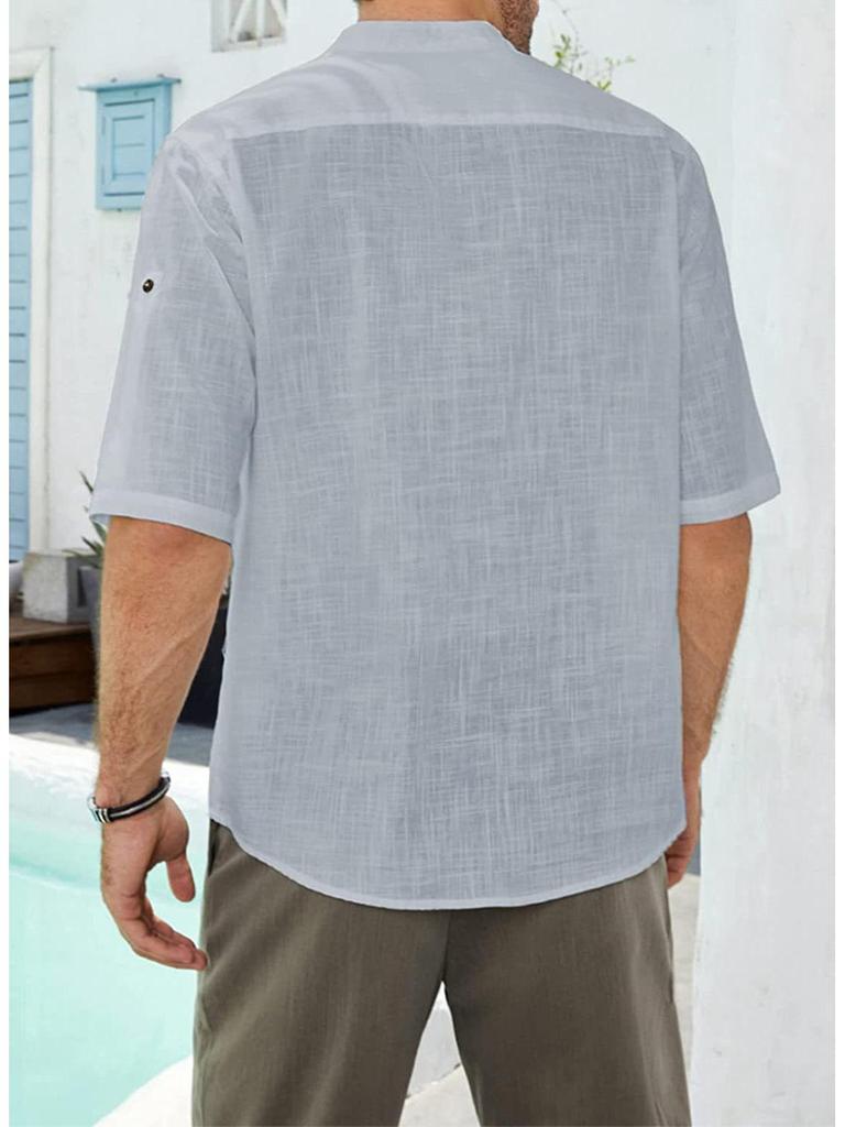 2023 Men's Mid-Sleeve Casual Linen Shirt: Comfortable European & American Style