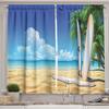Tropical Beach Scene Curtains Blue Ocean Sky Surfboard Palm Tree Window Drapes Coastal Summer Vacation Prints Home Decor