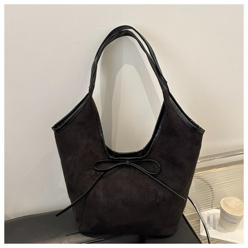 Fashion Bow Design Shoulder Bags for Women Vintage Faux Suede Ladies Commuter Underarm Tote Bag Female Large Capacity Handbags